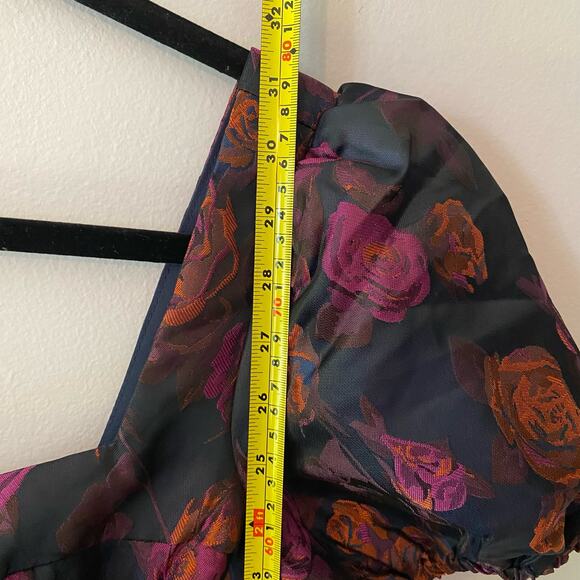 B. Right Women's size Small Navy Blue Pink Metallic Puff Sleeve Mini Party Dress - Picture 10 of 11